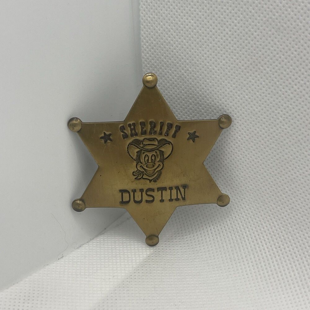 Mickey Mouse Sheriff Badge Pin Vintage Used Collectible For Someone Named Dustin
